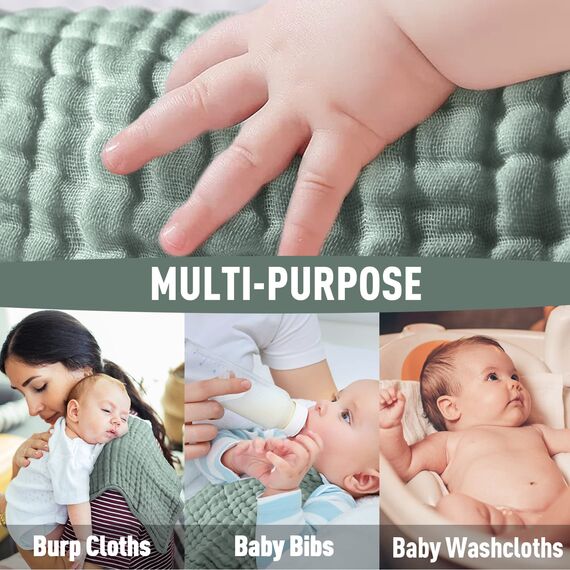 Yoofoss Mullwindeln Spucktücher 10er Stoffwindeln 27x50 cm Mulltücher 6 Lagig Saugstark Waschlappen 100% Baumwolle Tücher Faltwindeln für Baby Dunkelgrün