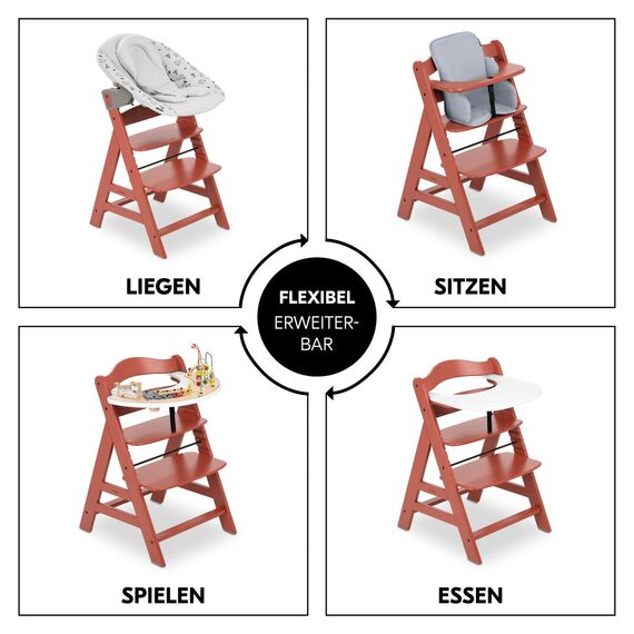 hauck Alpha+, Cork - Mitwachsender Holzhochstuhl aus Buche für Kinder ab 6 Monaten bis 90 kg - Inklusive 5 Punkt Gurt, Schrittgurt, Schutzbügel - Kompatibel mit viel Zubehör