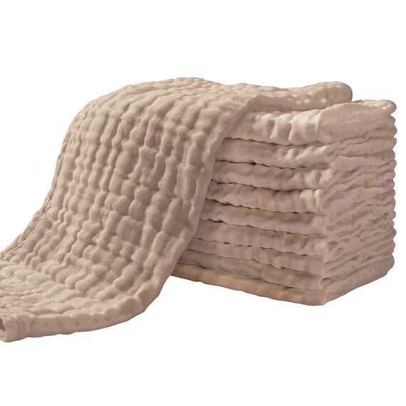 Yoofoss Mulltücher Baby 10er Mullwindeln Baumwolle Spucktücher 27x50 cm Stoffwindeln 6 Lagig Saugfähig Faltwindeln Waschlappen für Baby Neugeborene Braun