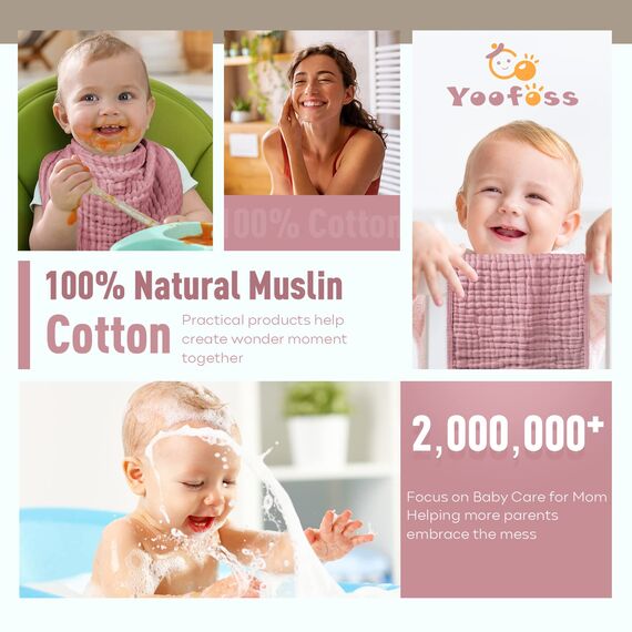 Yoofoss Mullwindeln Spucktücher 10er Stoffwindeln 27x50 cm Mulltücher 6 Lagig Saugstark Waschlappen 100% Baumwolle Tücher Faltwindeln für Baby Aprikose