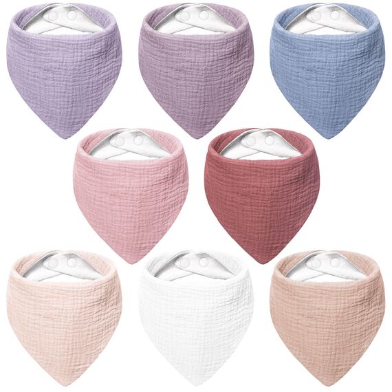 Bearmoss Lätzchen Baby Dreieckstuch Musselin Halstuch Baby für Junge und Mädchen,100% Baumwolle Verstellbare 8 Stück (SommerBeere)