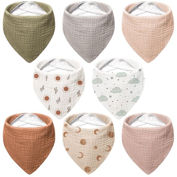 Bearmoss Lätzchen Baby Dreieckstuch Baby Musselin Halstuch Baby für Junge und Mädchen,100% Baumwolle Halstuch Baby Verstellbare 8 Stück (Brauner Aufdruck)