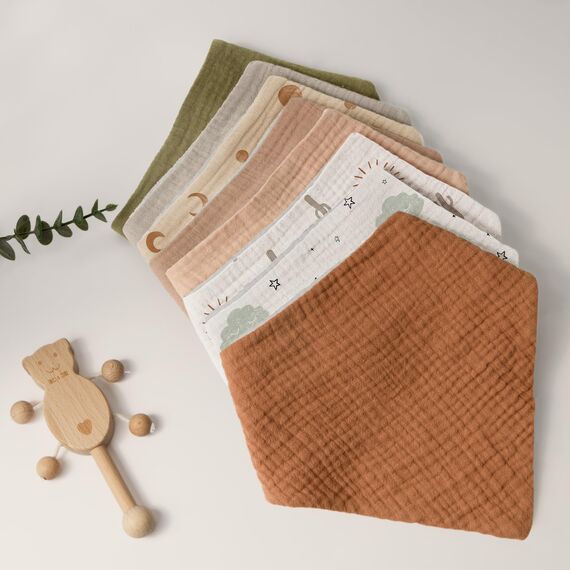Bearmoss Lätzchen Baby Dreieckstuch Baby Musselin Halstuch Baby für Junge und Mädchen,100% Baumwolle Halstuch Baby Verstellbare 8 Stück (Brauner Aufdruck)