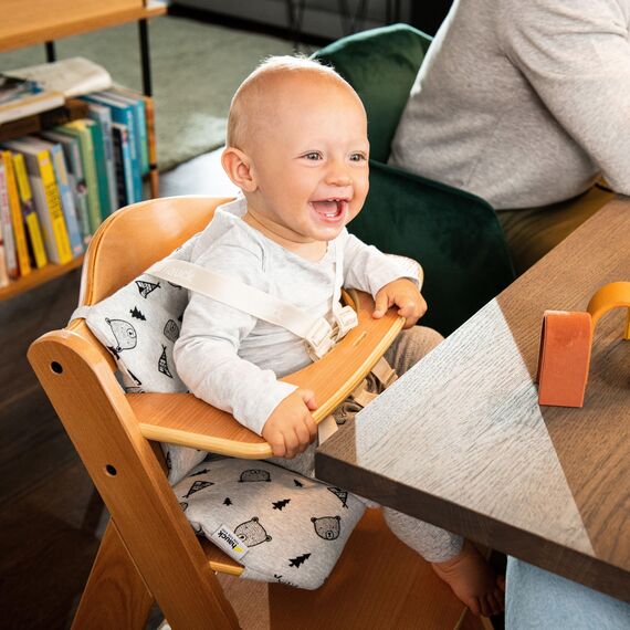 hauck Hochstuhl Alpha+ für Kinder ab 6 Monaten bis 90 kg, inkl. Schutzbügel, 5-Punkt-Gurt & Schrittgurt, mitwachsender Kinderhochstuhl aus FSC® zertifiziertem Buchenholz (Black)