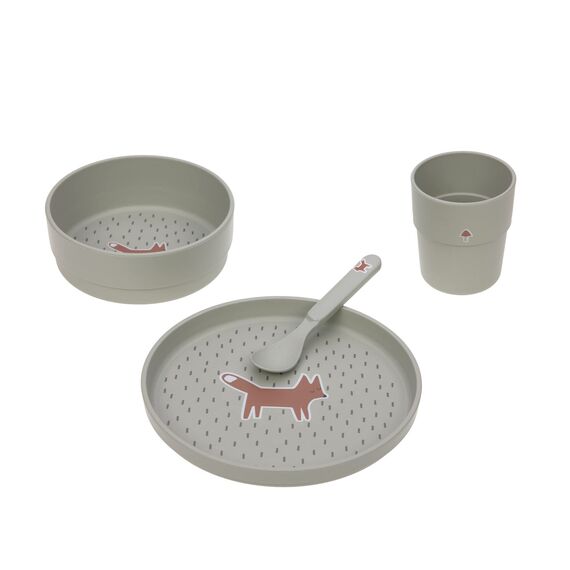 LÄSSIG Kindergeschirr Set (Teller, Becher, Schälchen, Löffel) ohne , BPA-frei, für Spülmaschine und Mikrowelle/Dish Set Little Forest Fox