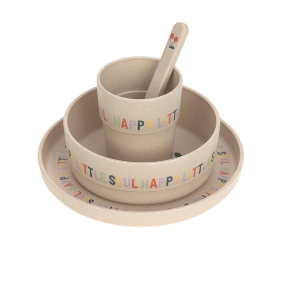 LÄSSIG Kindergeschirr Set (Teller, Becher, Schälchen, Löffel) ohne Melamin, BPA-frei, für Spülmaschine und Mikrowelle/Dish Set Happy Fruits Cherry