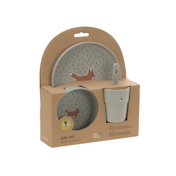 LÄSSIG Kindergeschirr Set (Teller, Becher, Schälchen, Löffel) ohne , BPA-frei, für Spülmaschine und Mikrowelle/Dish Set Little Forest Fox