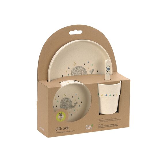 LÄSSIG Kindergeschirr Set (Teller, Becher, Schälchen, Löffel) ohne , BPA-frei, für Spülmaschine und Mikrowelle/Dish Set Little Water Whale