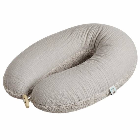 sei Design Stillkissenbezug 4-lagiger Musselin Teddyplüsch XXL 190 x 35 cm Grau – GOTS Bio-Baumwolle – 60°C waschbar