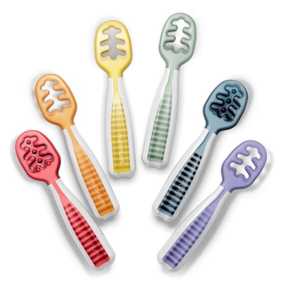 NumNum GOOtensils Babylöffel Set - Stufe 1+2 Esslernlöffel Baby ab 6+ Monaten - Beikost Baby Zubehör BLW - BPA frei Silikon Löffel Selber Essen - 6er (Regenbogen)