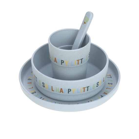 LÄSSIG Kindergeschirr Set (Teller, Becher, Schälchen, Löffel) ohne Melamin, BPA-frei, für Spülmaschine und Mikrowelle/Dish Set Happy Fruits Lemon