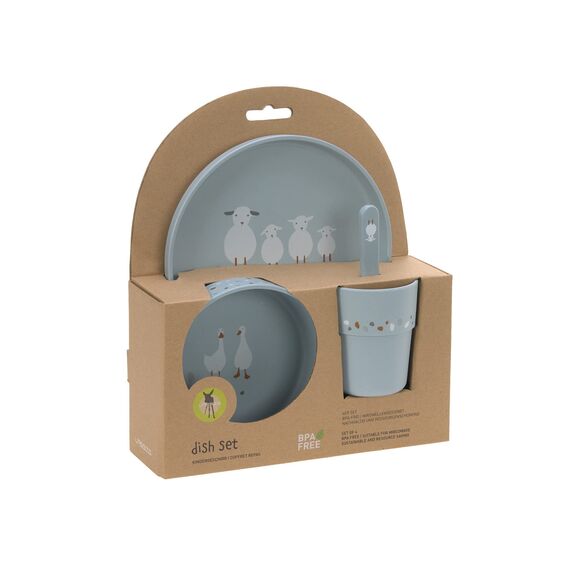 LÄSSIG Kindergeschirr Set (Teller, Becher, Schälchen, Löffel) ohne , BPA-frei, für Spülmaschine und Mikrowelle/Dish Set Tiny Farmer Sheep