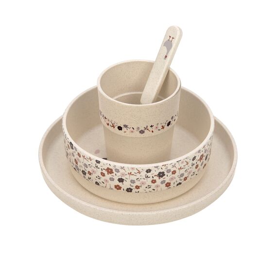 LÄSSIG Kindergeschirr Set (Teller, Becher, Schälchen, Löffel) ohne , BPA-frei, für Spülmaschine und Mikrowelle/Dish Set Tiny Farmer Goose
