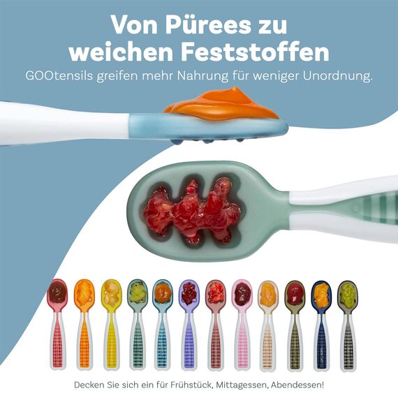 NumNum GOOtensils Babylöffel Set - Stufe 1+2 Esslernlöffel Baby ab 6+ Monaten - Beikost Baby Zubehör BLW - BPA frei Silikon Löffel Selber Essen - 2er (Beige/Mauve)