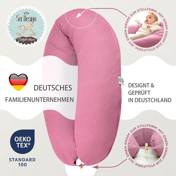 sei Design Stillkissenbezug 100% Baumwolle passend für Stillkissen XXL, Bezug für Schwangerschaftskissen, Seitenschläferkissen 190 x 30 cm, mit Reißverschluss, waschbar und Schadstoffgeprüft