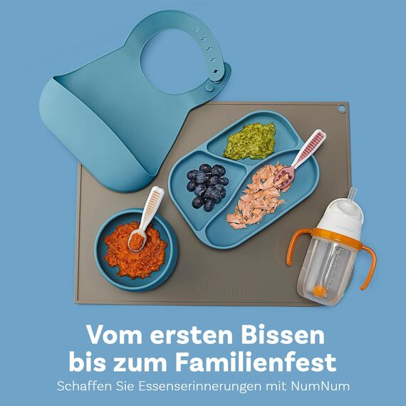 NumNum GOOtensils Babylöffel Set - Stufe 1+2 Esslernlöffel Baby ab 6+ Monaten - Beikost Baby Zubehör BLW - BPA frei Silikon Löffel Selber Essen - 2er (Rot/Gelb)