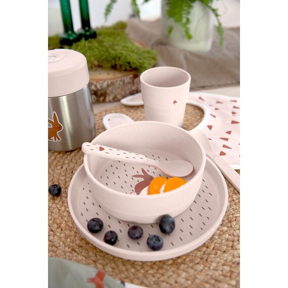 LÄSSIG Kindergeschirr Set (Teller, Becher, Schälchen, Löffel), BPA-frei, für Spülmaschine und Mikrowelle/Dish Set Little Forest Rabbit