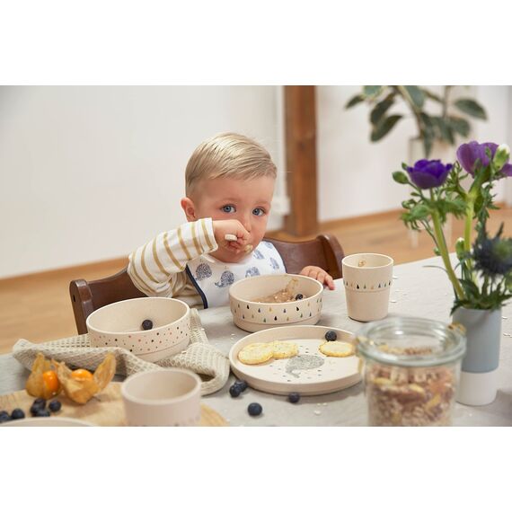LÄSSIG Kindergeschirr Set (Teller, Becher, Schälchen, Löffel) ohne , BPA-frei, für Spülmaschine und Mikrowelle/Dish Set Little Water Whale