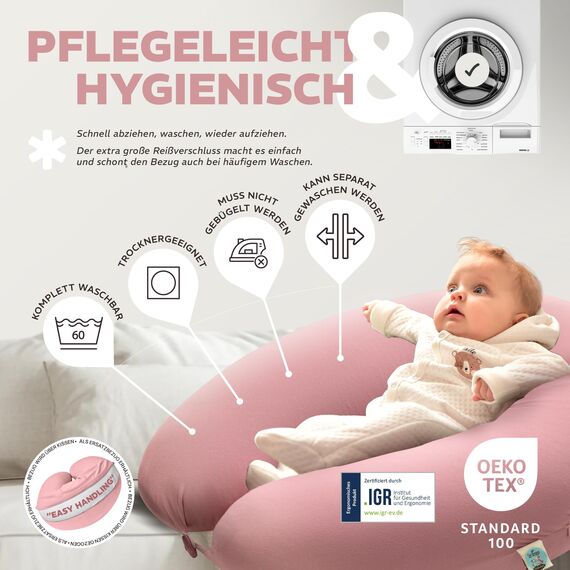 sei Design Stillkissen 190×30 cm – ergonomisch Zertifiziert & waschbar – mit Faserbällchenfüllung & Premium-Jersey-Bezug – weich, formstabil & leise – ideal für Schwangerschaft & Stillzeit