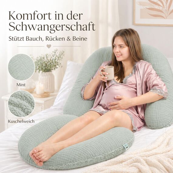 sei Design Stillkissenbezug 190x30 aus Musselin und Teddyplüsch - extra weich, BEZUG für Stillkissen XXL Lagerungskissen Schwangerschaftskissen, Seitenschläfer-Kissen - 190x30 cm, waschbar