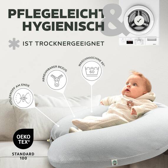 sei Design Stillkissenbezug 100% Baumwolle passend für Stillkissen XXL. Bezug für Schwangerschaftskissen. Seitenschläferkissen 190 x 35 cm. mit Reißverschluss. waschbar und Schadstoffgeprüft