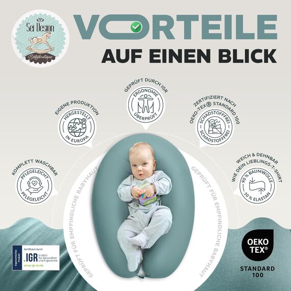 sei Design XXL Stillkissen 190x35 cm ergonomisch. Schwangerschaftskissen Seitenschläferkissen Komfortkissen Erwachsene. Abnehmbarer Stillkissen-Bezug aus Baumwolle. Pregnancy Pillow Baby