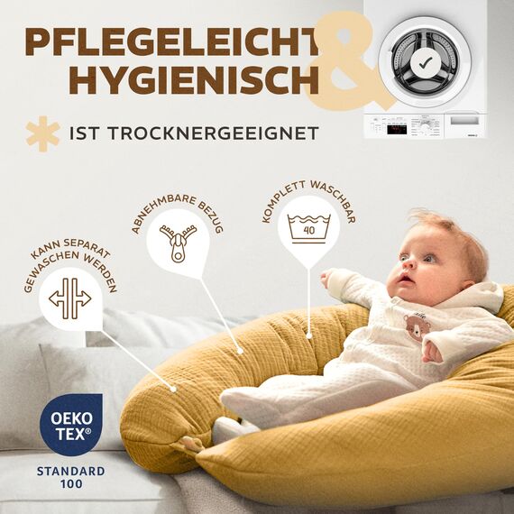 sei Design Stillkissenbezug Musselin personalisierbar – Bezug für Stillkissen 190x35 cm. Schwangerschafts- & Seitenschläferkissen. 100% Baumwolle. weich. atmungsaktiv. mit Reißverschluss. waschbar