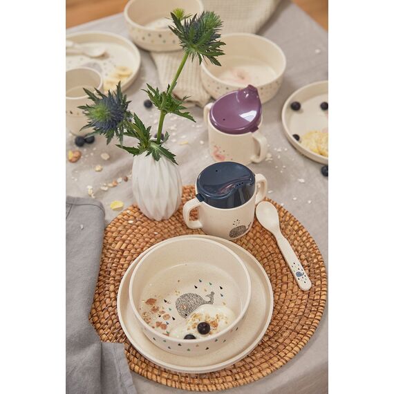 LÄSSIG Kindergeschirr Set (Teller, Becher, Schälchen, Löffel) ohne , BPA-frei, für Spülmaschine und Mikrowelle/Dish Set Little Water Whale