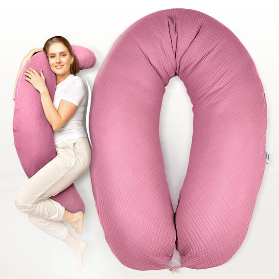 sei Design XXL Stillkissen 190x35 mit Musselin-Bezug ergonomisch. Schwangerschaftskissen Seitenschläferkissen Komfortkissen für Erwachsene. Stillkissenbezug aus 100% Bio-Baumwolle