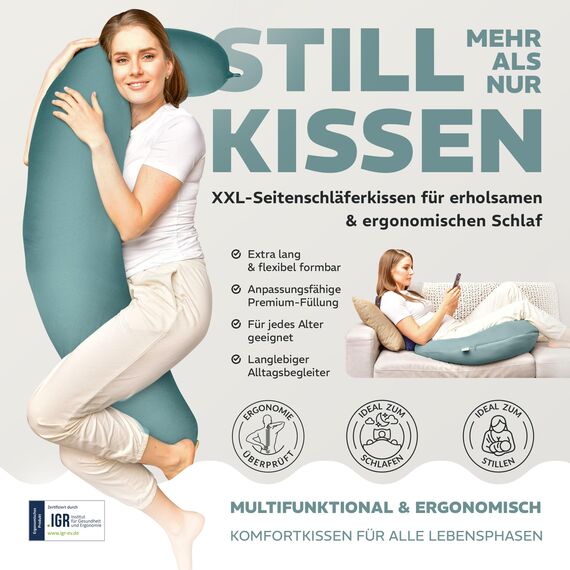 sei Design XXL Stillkissen 190x35 cm ergonomisch. Schwangerschaftskissen Seitenschläferkissen Komfortkissen Erwachsene. Abnehmbarer Stillkissen-Bezug aus Baumwolle. Pregnancy Pillow Baby