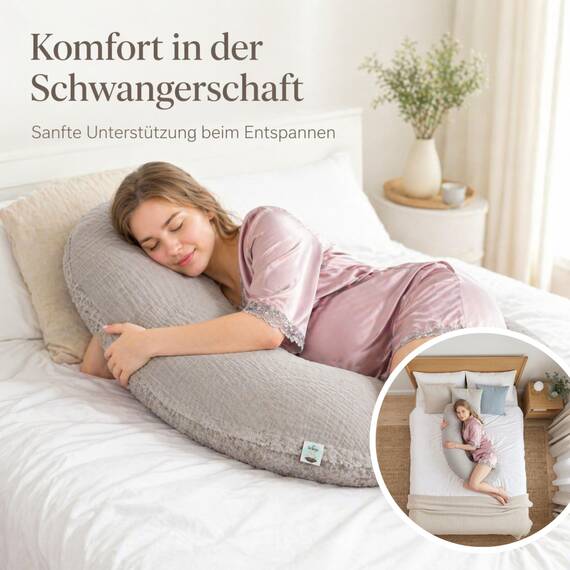 sei Design Stillkissenbezug 4-lagiger Musselin Teddyplüsch XXL 190 x 35 cm Grau – GOTS Bio-Baumwolle – 60°C waschbar