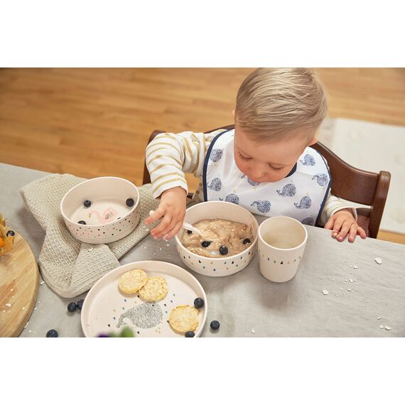 LÄSSIG Kindergeschirr Set (Teller, Becher, Schälchen, Löffel) ohne , BPA-frei, für Spülmaschine und Mikrowelle/Dish Set Little Water Whale