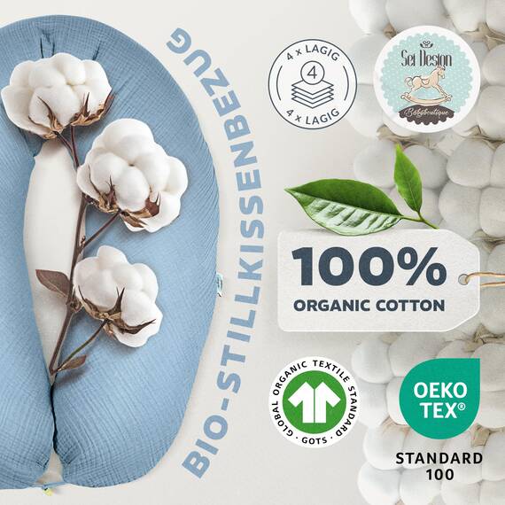 sei Design Stillkissenbezug Musselin Bezug aus 100% Baumwolle [ Bio-Baumwolle ]. BEZUG für Stillkissen XXL Lagerungskissen Schwangerschaftskissen. Seitenschläfer-Kissen - 190x35 cm. waschbar