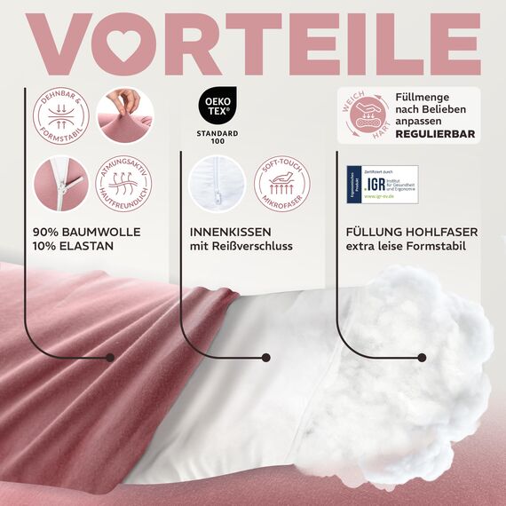 sei Design Stillkissen 190×30 cm – ergonomisch Zertifiziert & waschbar – mit Faserbällchenfüllung & Premium-Jersey-Bezug – weich, formstabil & leise – ideal für Schwangerschaft & Stillzeit