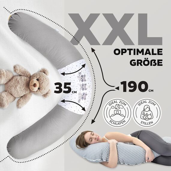 sei Design XXL Stillkissen 190x30 ergonomisch, Schwangerschaftskissen Seitenschläferkissen Komfortkissen Erwachsene, Abnehmbarer Stillkissen-Bezug aus Baumwolle, Pregnancy Pillow