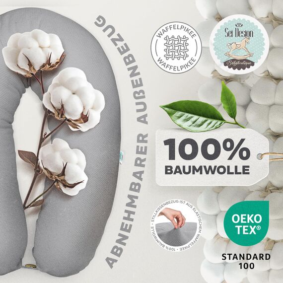 sei Design Stillkissenbezug 100% Baumwolle passend für Stillkissen XXL. Bezug für Schwangerschaftskissen. Seitenschläferkissen 190 x 35 cm. mit Reißverschluss. waschbar und Schadstoffgeprüft