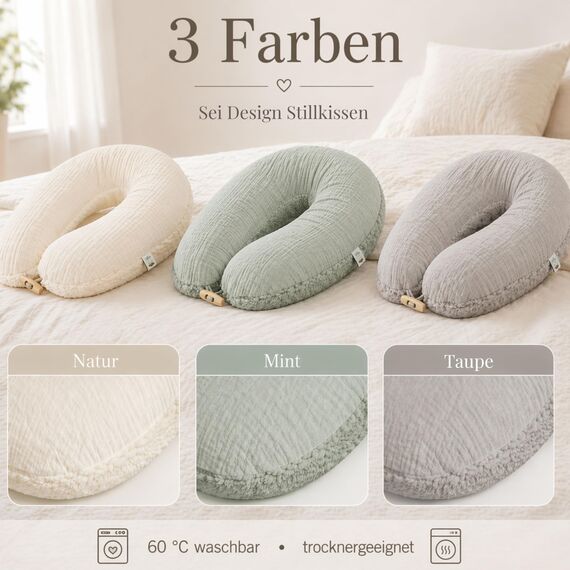sei Design Musselin Stillkissen XXL 190x35 Öko-Tex Seitenschläferkissen | Ergonomisches Schwangerschaftskissen Lagerungskissen | Bezug aus Musselin [Baumwolle] & Teddyplüsch