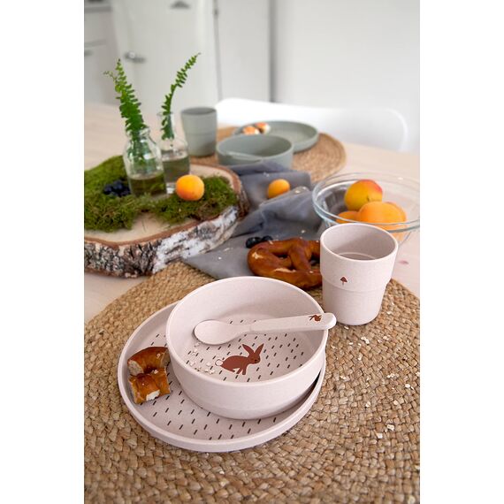 LÄSSIG Kindergeschirr Set (Teller, Becher, Schälchen, Löffel), BPA-frei, für Spülmaschine und Mikrowelle/Dish Set Little Forest Rabbit