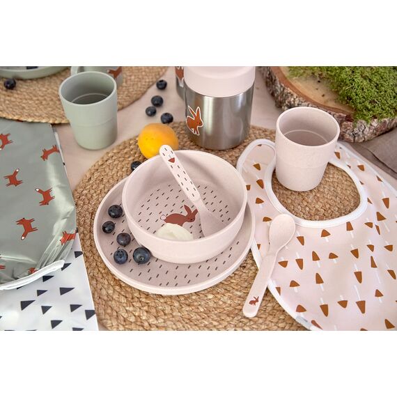 LÄSSIG Kindergeschirr Set (Teller, Becher, Schälchen, Löffel), BPA-frei, für Spülmaschine und Mikrowelle/Dish Set Little Forest Rabbit