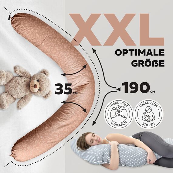 sei Design XXL Stillkissen 190x35 ergonomisch. Schwangerschaftskissen Seitenschläferkissen Komfortkissen Erwachsene. Abnehmbarer Stillkissen-Bezug aus Baumwolle. Pregnancy Pillow Baby