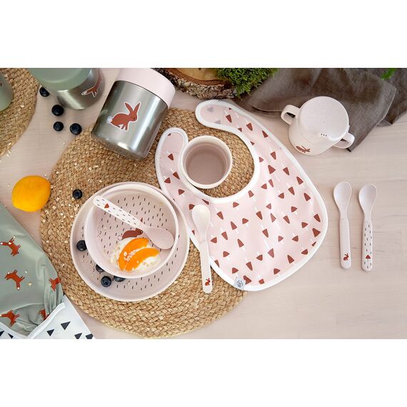 LÄSSIG Kindergeschirr Set (Teller, Becher, Schälchen, Löffel), BPA-frei, für Spülmaschine und Mikrowelle/Dish Set Little Forest Rabbit