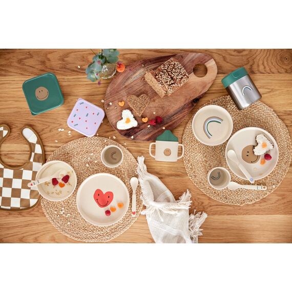 LÄSSIG Kindergeschirr Set (Teller, Becher, Schälchen, Löffel) BPA-frei, für Spülmaschine und Mikrowelle/Dish Set Happy Rascals Smile sky blue