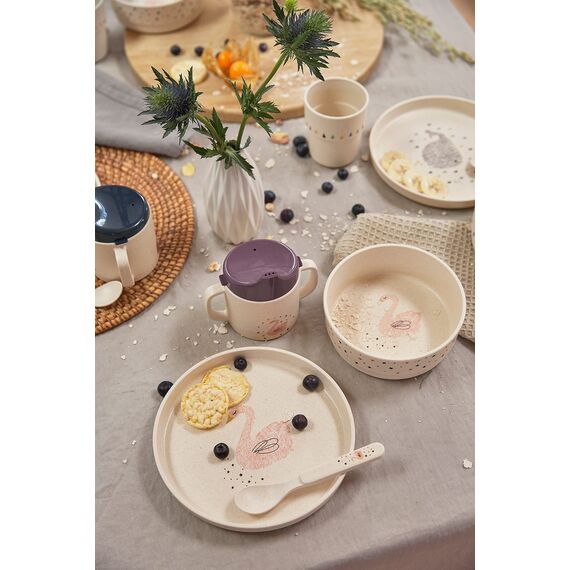 LÄSSIG Kindergeschirr Set (Teller, Becher, Schälchen, Löffel) ohne , BPA-frei, für Spülmaschine und Mikrowelle/Dish Set Little Water Swan