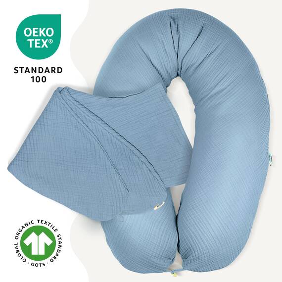 sei Design Stillkissenbezug Musselin Bezug aus 100% Baumwolle [ Bio-Baumwolle ]. BEZUG für Stillkissen XXL Lagerungskissen Schwangerschaftskissen. Seitenschläfer-Kissen - 190x35 cm. waschbar