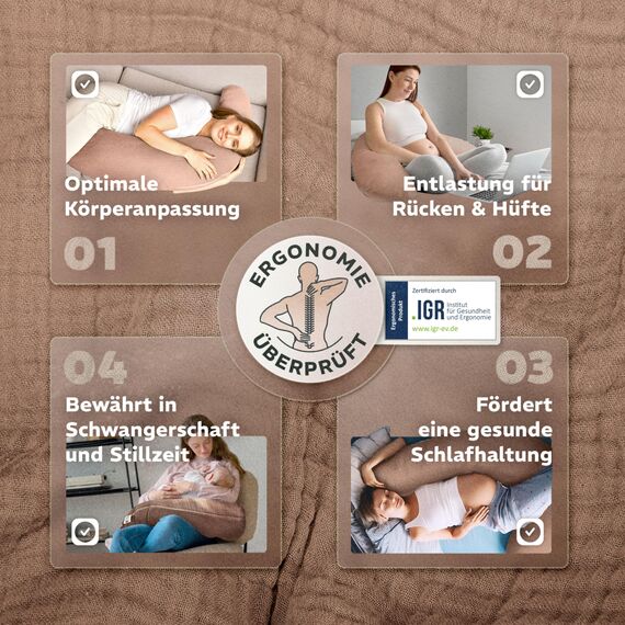 sei Design XXL Stillkissen 190x35 mit Musselin-Bezug ergonomisch. Schwangerschaftskissen Seitenschläferkissen Komfortkissen für Erwachsene. Stillkissenbezug aus 100% Baumwolle [ Bio-Baumwolle ]
