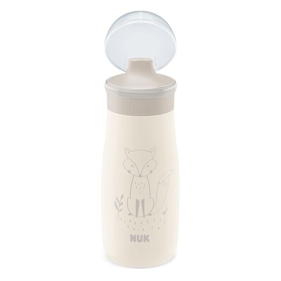 NUK Mini-Me Sip für Kleinkinder | ab 9 Monate | 300 ml | Edelstahl-Wasserflasche für Kleinkinder | auslaufsichere stabile Trinköffnung | bruchsicher | hellbrauner Fuchs