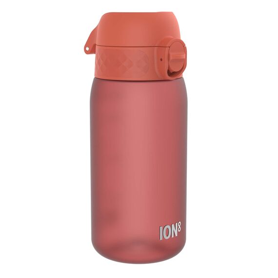 ion8 Kinder Trinkflasche, 350ml, Auslaufsicher, Einhandöffnung, Sichere Verriegelung, Spülmaschinenfest, BPA-frei, Tragegriff, Klappdeckel, Leicht zu Reinigen, Klimaneutral, Dunkelrot