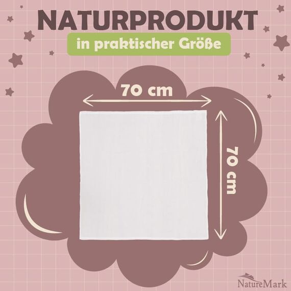 NatureMark 20er-Pack Mulltücher für Babys – 100% Baumwolle – Premium Babymulltücher, vielseitig verwendbare Spucktücher, Stoffwindeln, Pucktücher, Wickelunterlagen & Babypflegetücher, 70x70 cm Weiß