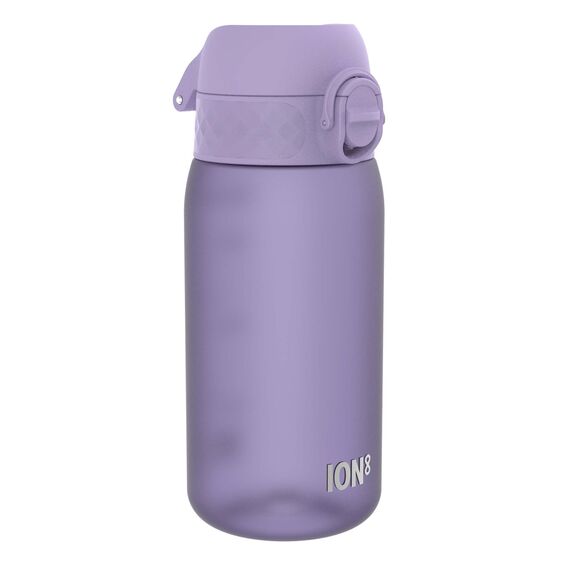 ion8 Kinder Trinkflasche, 350ml, Auslaufsicher, Einhandöffnung, Sichere Verriegelung, Spülmaschinenfest, BPA-frei, Tragegriff, Klappdeckel, Leicht zu Reinigen, Klimaneutral, Helles Lila