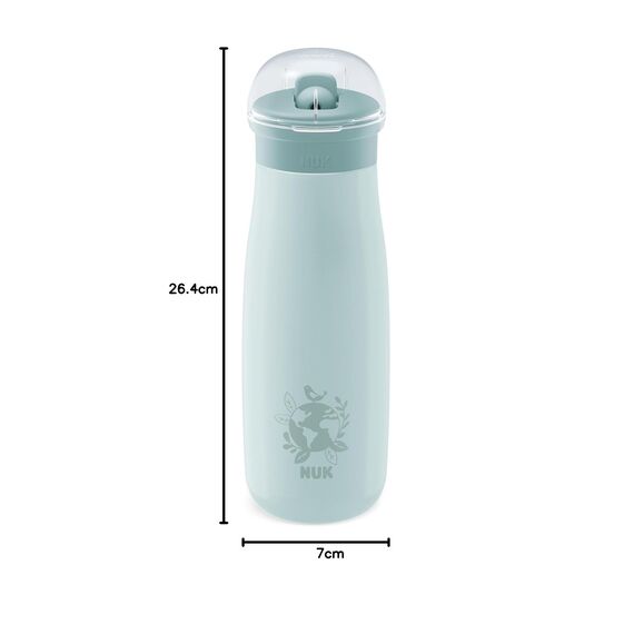 NUK Mini-Me Flip mit Strohhalm für Kleinkinder | ab 12 Monate | 500 ml | Edelstahl-Wasserflasche für Kinder | auslaufsichere stabile Trinköffnung | bruchsicher | blauer Globus